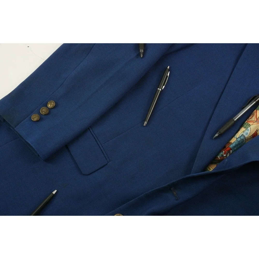 Vintage 70s 80s Palm Beach Blazer of Champions Stretch Blue‎ Baseball Brass 44R